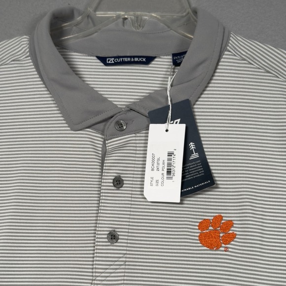 Clemson Tigers Polo Shirt Mens 2XT Tall Striped Performance Pique Cutter & Buck - Picture 1 of 11